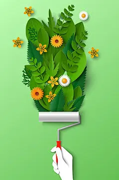 图源免费EPS |画家手中的艺术画笔正在绘制花朵