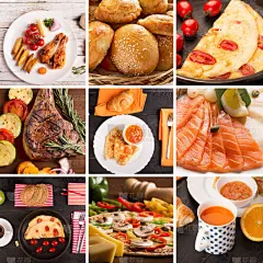食品,抽象拼贴画,合成图像,有机食品,无人,海产,乡村风格,锅,咖啡,西红柿