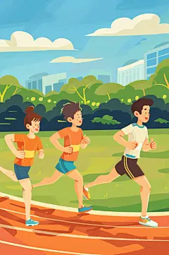 AI数字艺术扁平风校园运动会人物插画