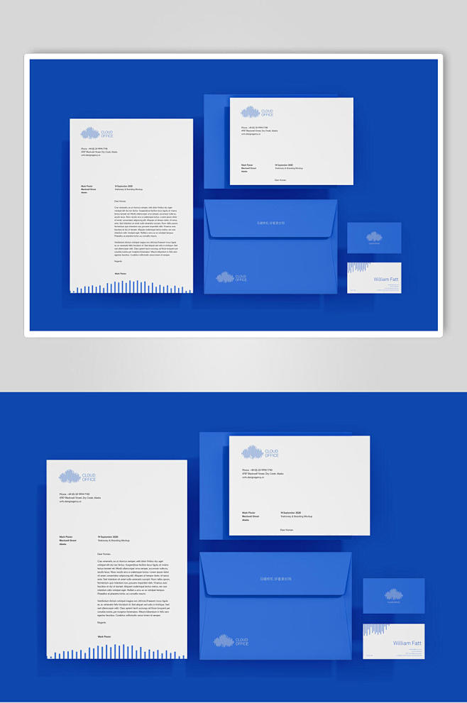 蓝色文创品牌VI设计展示样机-众图网