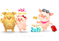 2019新年传统生肖猪年卡通形象矢量插画素材合集包 :  