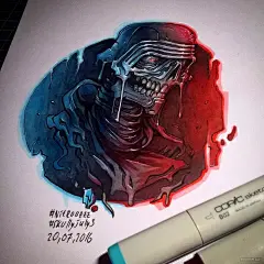 一组超炫酷纸上3D骷髅和机甲插画