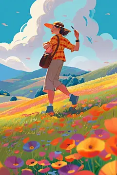 小清新五一劳动节户外旅游插画