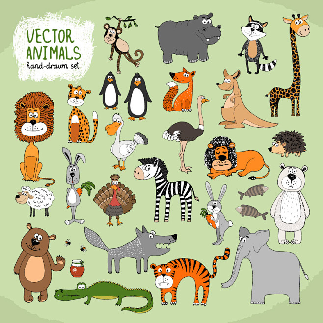 26款手绘动物设计矢量素材，素材格式：E...