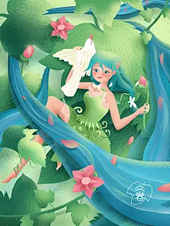 春季迎接春天女孩二十四节气立春插画