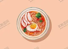 手绘叉烧蛋面 【酷图网】手绘叉烧蛋面,手绘面食,插画美食,插画面条,一碗面