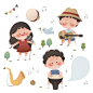 音乐符号演唱弹奏乐器音符卡通人物插画