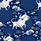 Seamless pattern with chinese new year zodiac year of the ox sign with asian elements