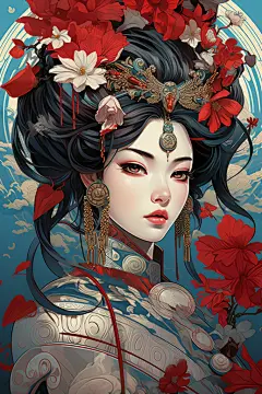 国潮戏曲女孩插画形象