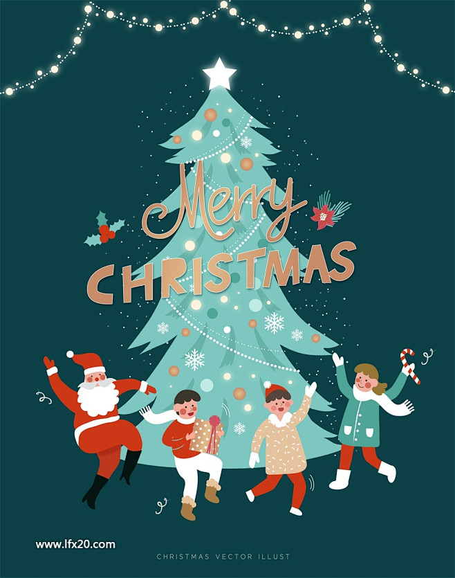 圣诞节圣诞老人雪人插图插画海报