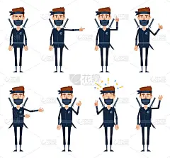 Set of ninja characters showing different hand ges