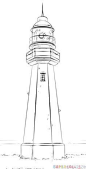 如何逐步绘制灯塔。 为孩子和初学者绘制教程。