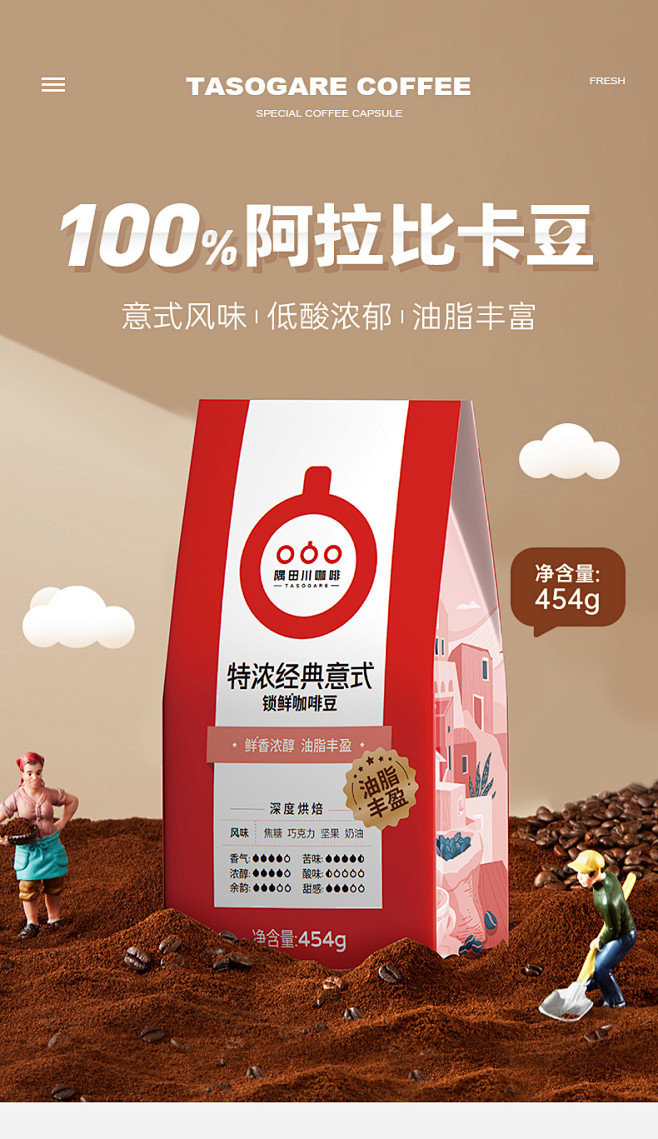隅田川意式咖啡豆特浓油脂丰富美式黑咖啡粉...