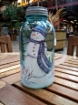 Half Gallon Snowman Hand-painted Vintage Mason Glass Jar Winter Snow Scene by Lisa Hayward. $32.95, via Etsy.: 