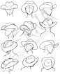 #绘画学习# 不同动漫风格人物帽子的画法&参考，需注意礼帽的帽檐设计是往上折哒，来练习画帽子吧~