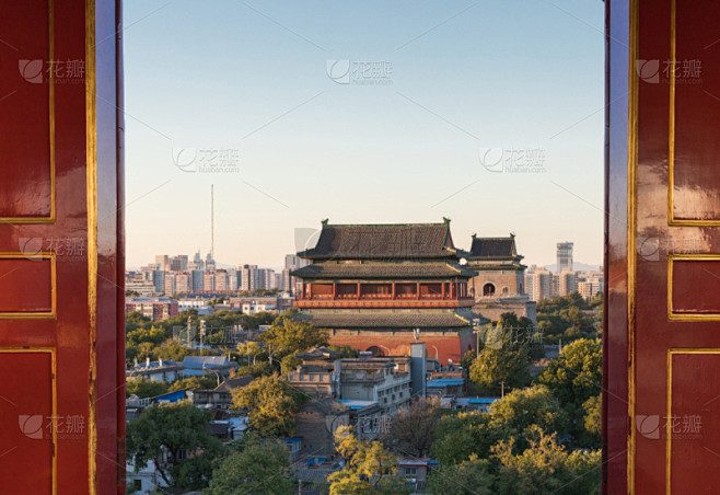 北京,门,鼓楼,开着的,视力,曙暮光,世界遗产,黄昏,复古风格,户外
