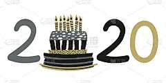 2020年生日贺卡，用蛋糕画和蜡烛庆祝生日。