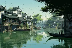 江南园林插画绘画图片