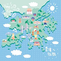 185香港旅行手绘美食地图地标建筑缆车紫荆广场钟楼矢量EPS素材-淘宝网