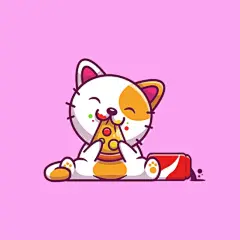 吃披萨的小猫咪卡通插画