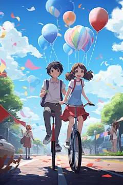 学生放暑假手绘漫画风插画
