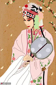 古风彩色手绘国潮京剧青衣戏曲人物插画 民俗民风 中国风