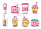 Illustrations set of coffee and drink in cap.Kawai