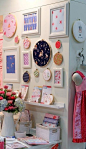 Zuma -- You need to make your sewing room look like this!  (Sarah Jane Studio: framed fabric gallery wall.)