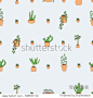 Illustration of house plants.Doodle flowers in pots. 
Hand drawn seamless pattern of pot plants for identity, design, decoration, packages product and interior decoration. Different potted flowers.