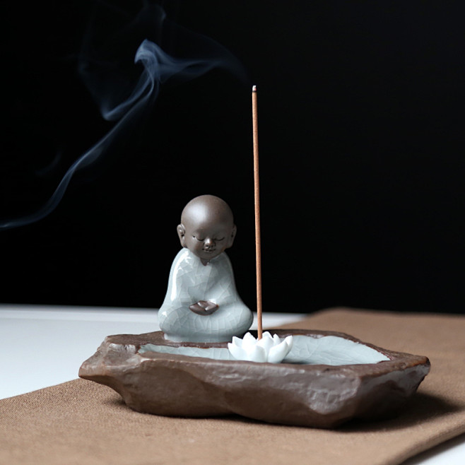 香插 陶瓷 中式家居摆件 小和尚禅意莲花...