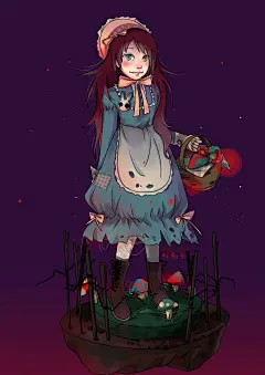 啊影子  的插画 采毒蘑菇的小姑娘