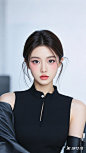 黑衣服可爱美女，白色背景，电商白色背景，人物高清，五官精致，面部细节，眼影，彩妆，腮红，大眼睛双眼皮(1)