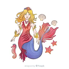手绘风格美人鱼插画设计素材