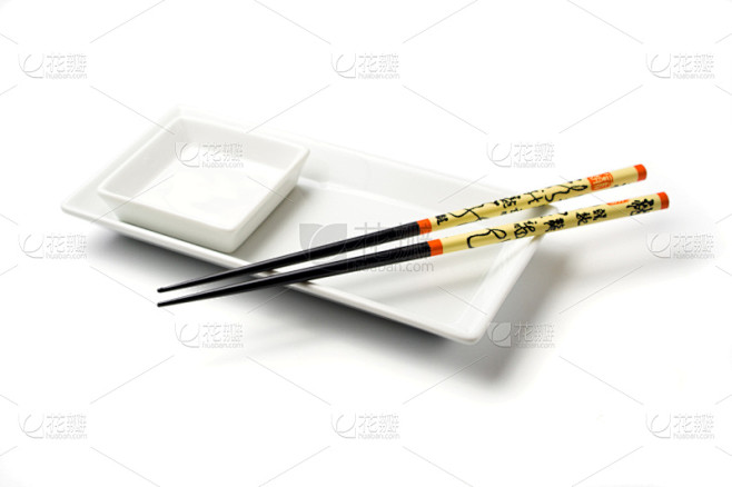 盘子,空的,筷子,开胃酱,白色,寿司,方碟,饮食,水平画幅,无人
