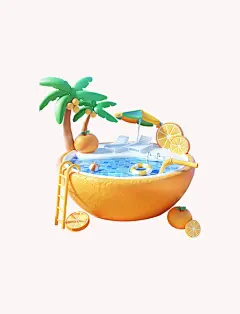 3D立体创意卡通夏天夏日促销泳池3d元素