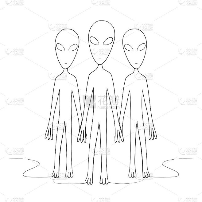 A group of aliens is drawn with one line. Isolated