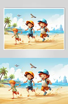 数字艺术学生放假开心过暑假扁平风插画