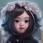 portrait of a cute gothic chibi girl kewpie winter clothes, long curly hair oil paint vray, and flowers by Stanley Artgerm and Tom Bagshaw, Pixar, fairy light, 8k --v 5