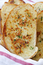 Close up picture of garlic bread toast made with regular bread.