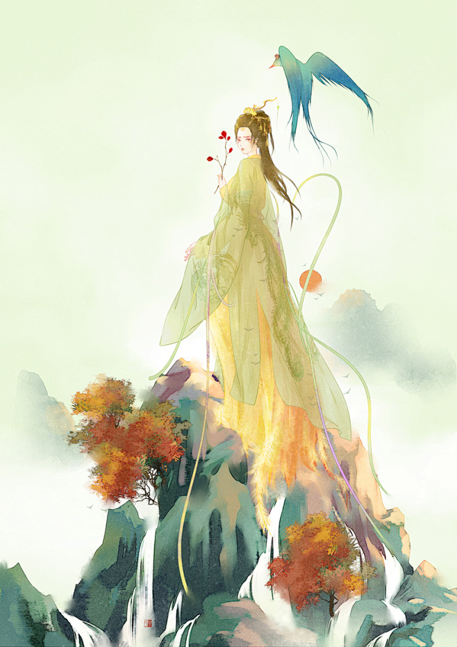 巫山神女山海经插画板绘幻想神话人物神话故事