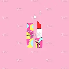 红色的口红。女性美容化妆元素的粉红色背景海报或卡片。时尚的魅力。光泽的化妆品，卡通向量孤立的当代插图
