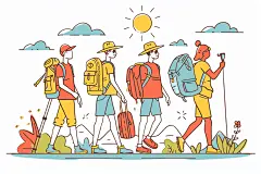扁平风旅游露营手绘插画