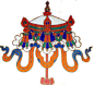 宝伞藏语称"斗"。古印度时，贵族、皇室成员出行时，以伞遮阳，后演化为仪仗器具，寓意为至上权威。佛教取其"张弛自如，曲复众生"之意，以伞象征遮蔽魔障，守护佛法。藏传佛教亦认为，宝伞象征着佛陀教诲的权威。