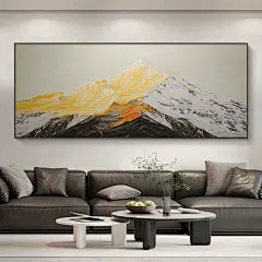 手绘油画日照金山现代轻奢客厅沙发背景墙挂画卧室装饰画抽象壁画-淘宝网