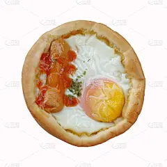 香肠,鸡蛋,比萨饼,白色背景,餐具,洞,无人,膳食,早晨,泰国