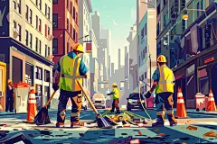 马路劳动节环卫工人图片插画