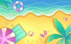 扁平风卡通夏天沙滩海边插画海报背景夏天沙滩海边背景扁平夏天海边沙滩插画