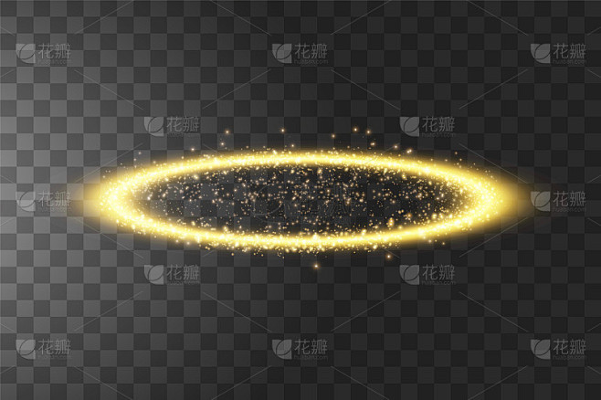 金色光环天使戒指。孤立在黑色透明背景，矢量插图