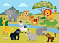 野生动物与景观-可爱的卡通矢量插图鳄鱼，犀牛，大象，长颈鹿，豹，老虎，斑马，猴子，狮子，河马，猴子图片下载