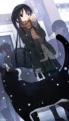 二次元，动漫，美少女，萌妹子，学生服，少女与猫，壁纸
上传者：泽荷